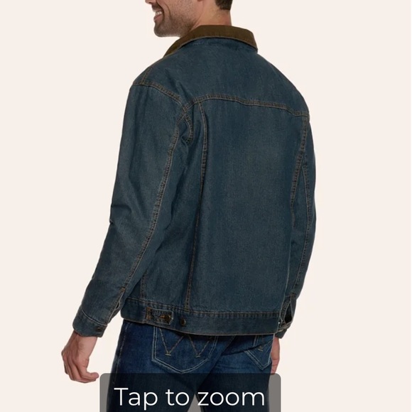Wrangler blanket lined corduroy collar button down blue denim jean jacket - Picture 2 of 16
